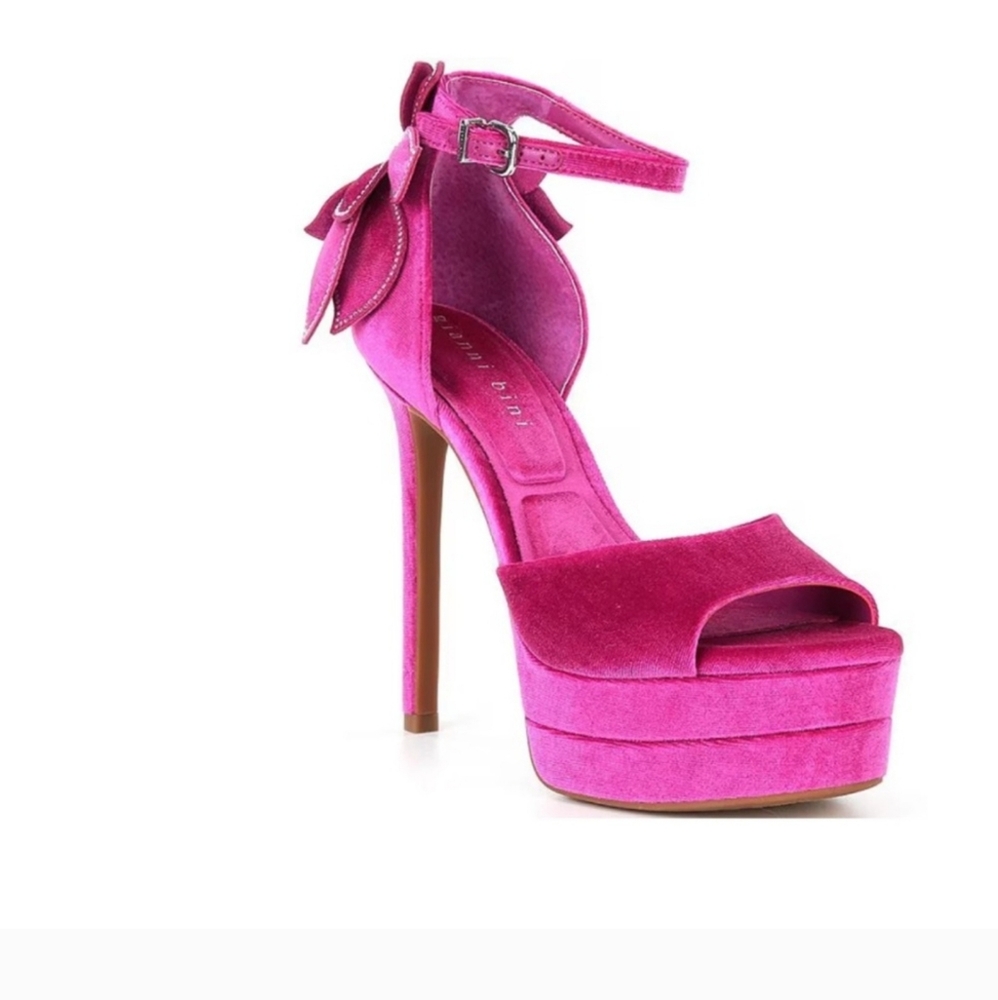 NWT Gianni Bini Pink Platform Heels with Bow Detail  Karmello Velvet Size 6 - Picture 5 of 7